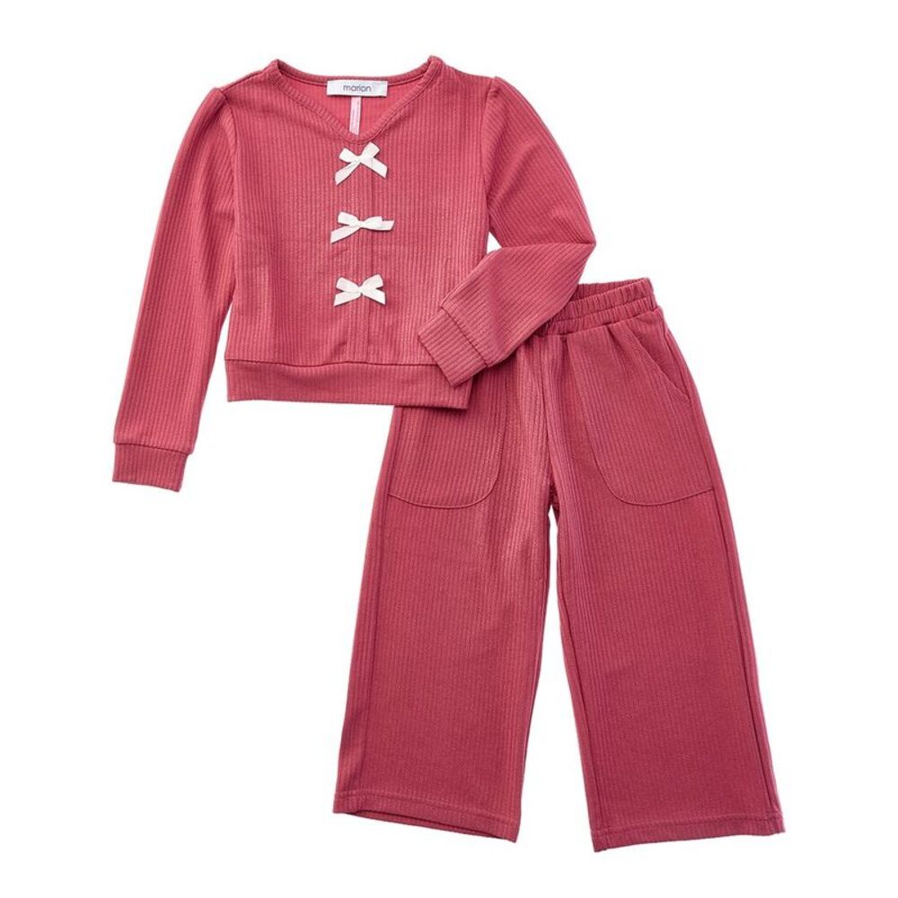Marion Girls  2Pc Knit Ribbed Top & Pant Set